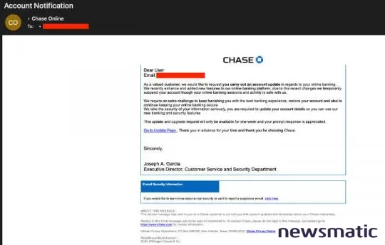 Cómo protegerse de los ataques de phishing dirigidos a clientes del Chase Bank - Seguridad | Imagen 1 Newsmatic