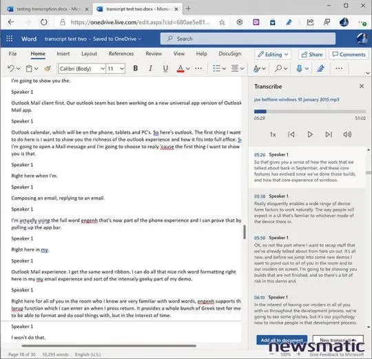 Microsoft Word ahora permite transcribir grabaciones de audio y reuniones en tiempo real. - Software | Imagen 1 Newsmatic