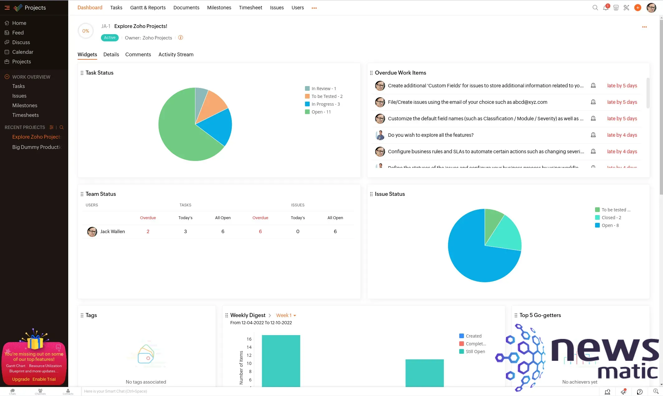 Cómo personalizar el panel de control de Zoho Projects para la gestión de proyectos - Software | Imagen 2 Newsmatic