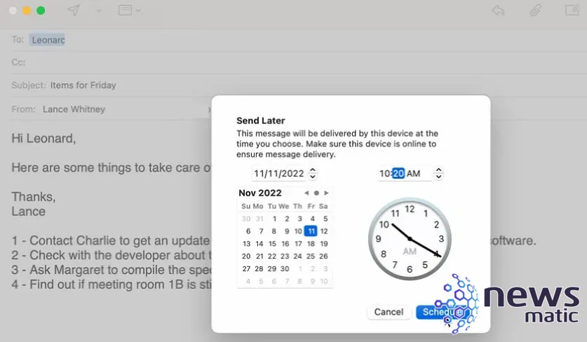 Cómo programar y cancelar el envío de correos electrónicos en macOS Ventura - Móvil | Imagen 3 Newsmatic