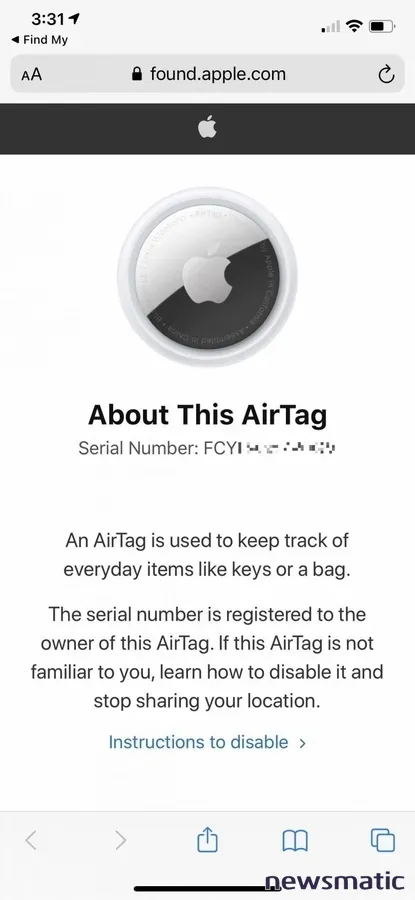 Cómo encontrar detalles de un AirTag perdido y cómo desactivar un AirTag sospechoso - Móvil | Imagen 2 Newsmatic