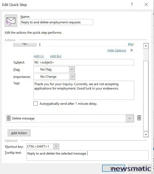 Cómo usar la función Quick Steps de Outlook para responder automáticamente y eliminar mensajes - Software | Imagen 5 Newsmatic
