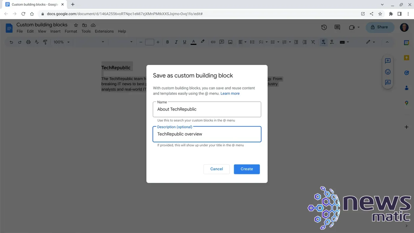 Cómo crear y utilizar bloques de construcción personalizados en Google Docs - Software | Imagen 4 Newsmatic